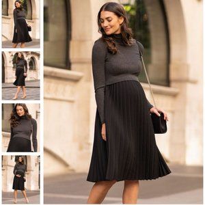 Charcoal Pleated Maternity & Nursing Dress